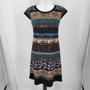 Chris McLaughlin Dress Womens 4 Mixed Media Animal Print Cap Sleeve Lined